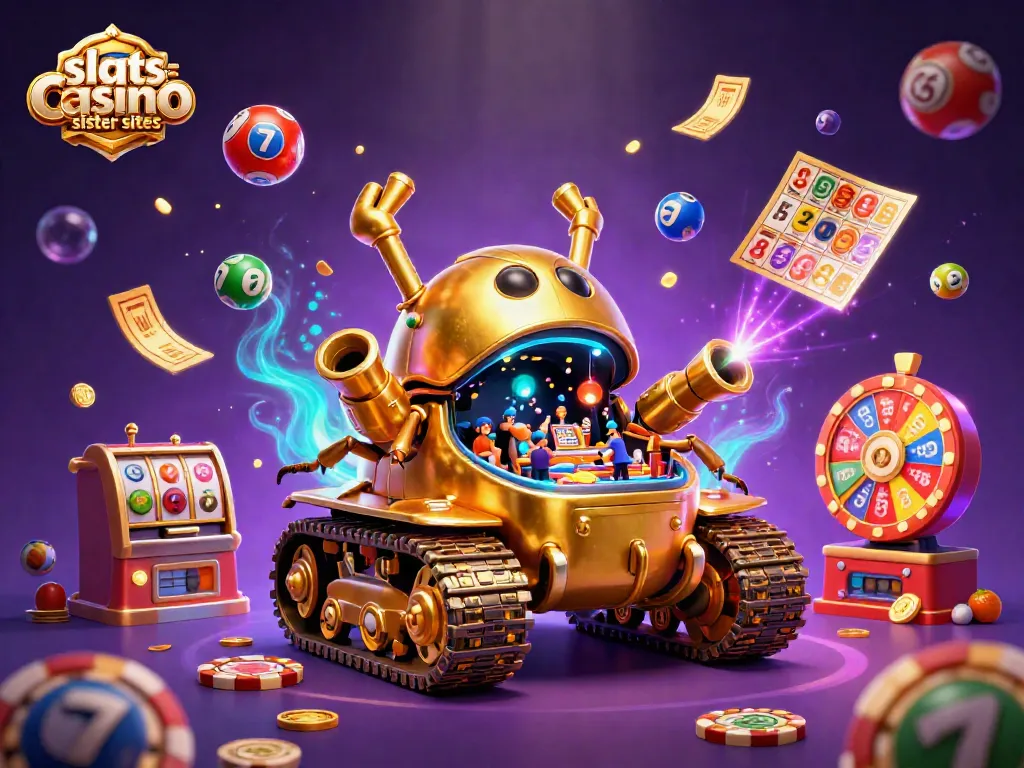 Engaging scene showcasing slots cafe casino sister sites with vibrant elements and characters celebrating casino wins.