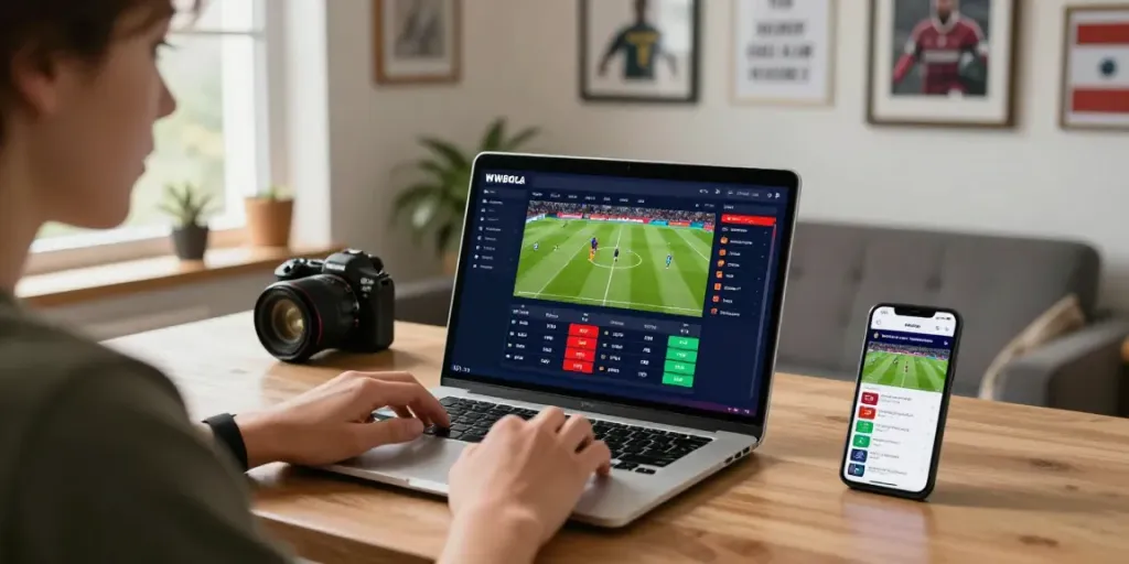 Engaging with WWBOLA sports betting platform in a cozy workspace.