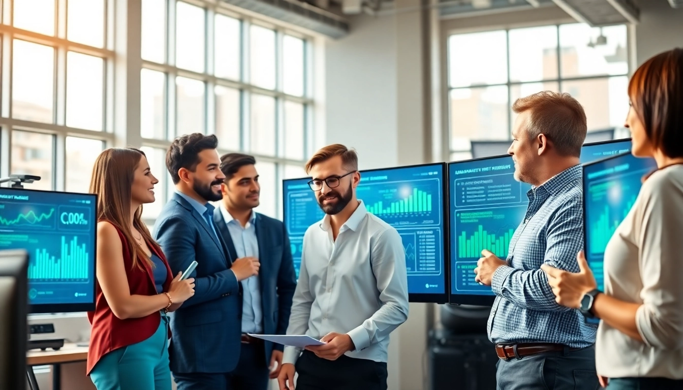 Sales team collaborating using an AI sales tool to enhance data-driven strategies.