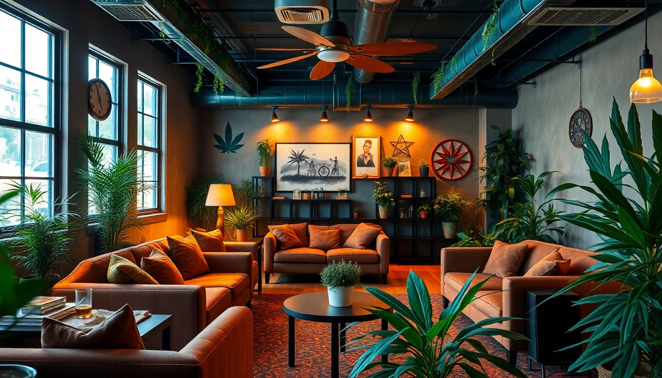 Beim cannabis club hamburg entspannen Besucher in einer einladenden Lounge.