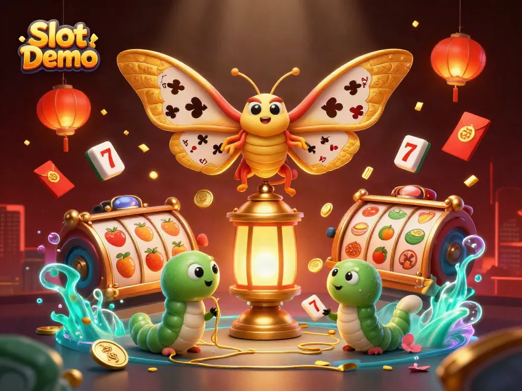 Engage with Slot Demo fun through an illustrated scene of vibrant casino elements.