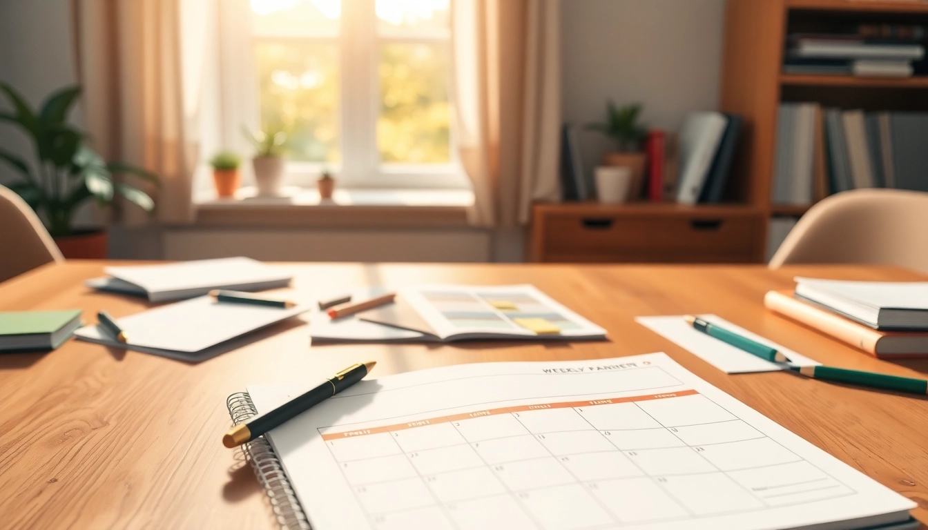 Organize your life with vibrant weekly and daily planners displayed on a cozy home office desk.