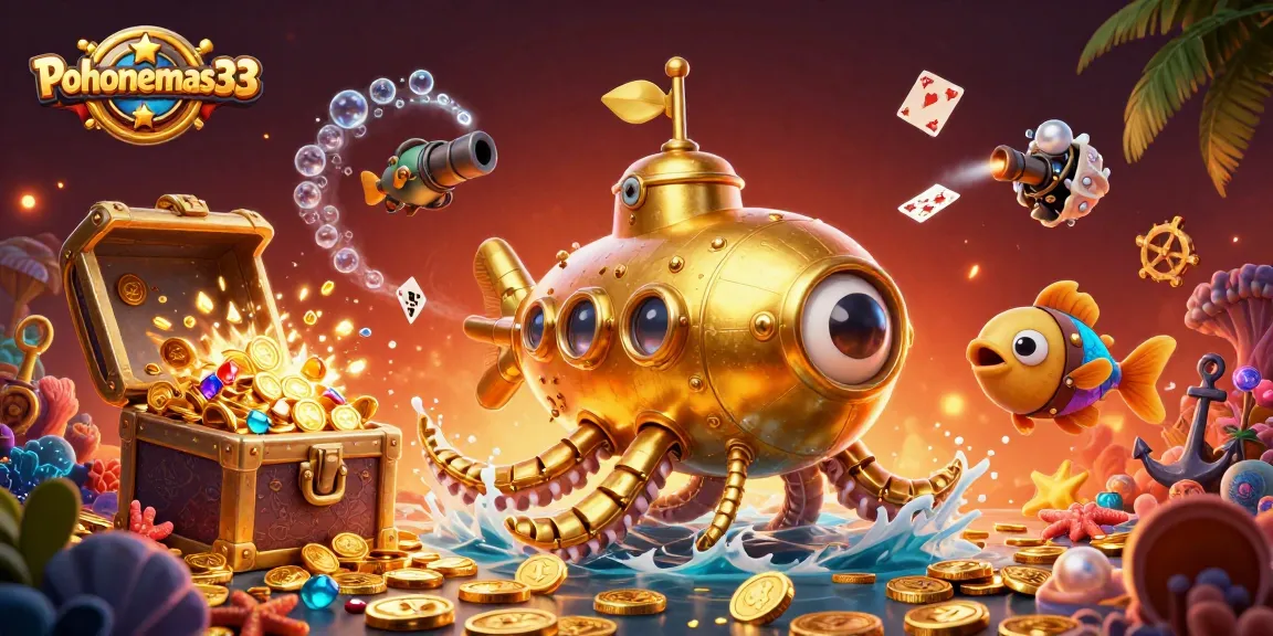 Pohonemas33 players immerse in a vibrant underwater casino adventure with treasure chests and gold coins.