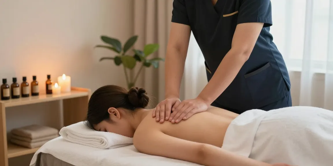 마사지로 긴장을 풀고 있는 고객과 전문 마사지 치료사의 편안한 모습
