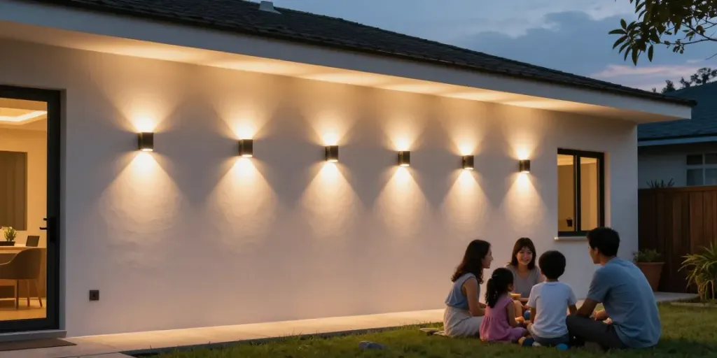 Aplice LED moderne care folosesc energie eficientă, instalate pe un perete într-o casă confortabilă.