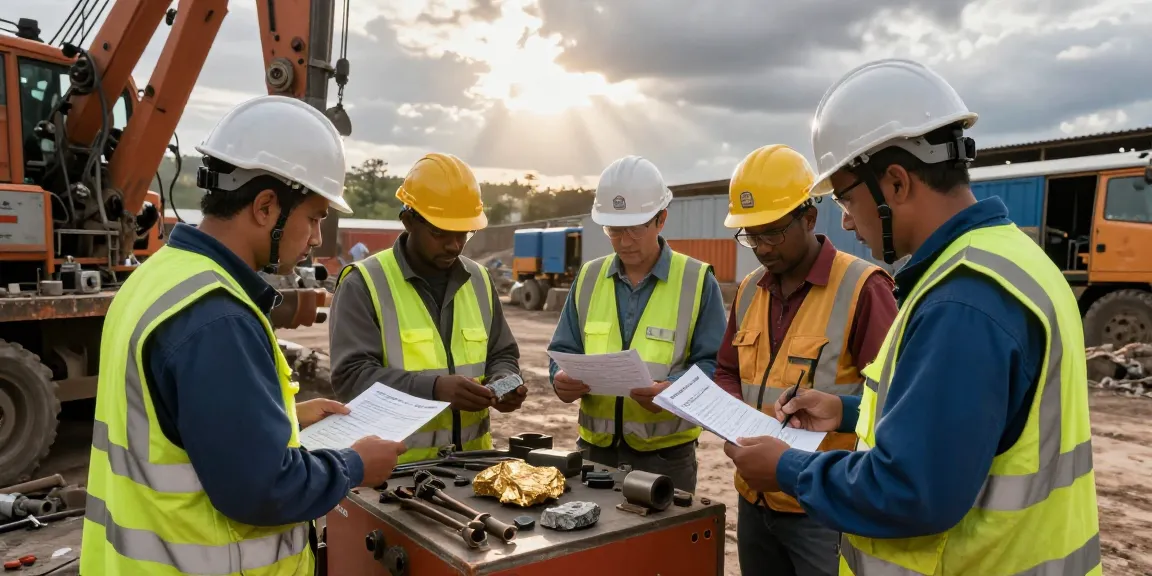 NAGA2000 mining professionals collaborating around equipment in a dynamic industrial environment.