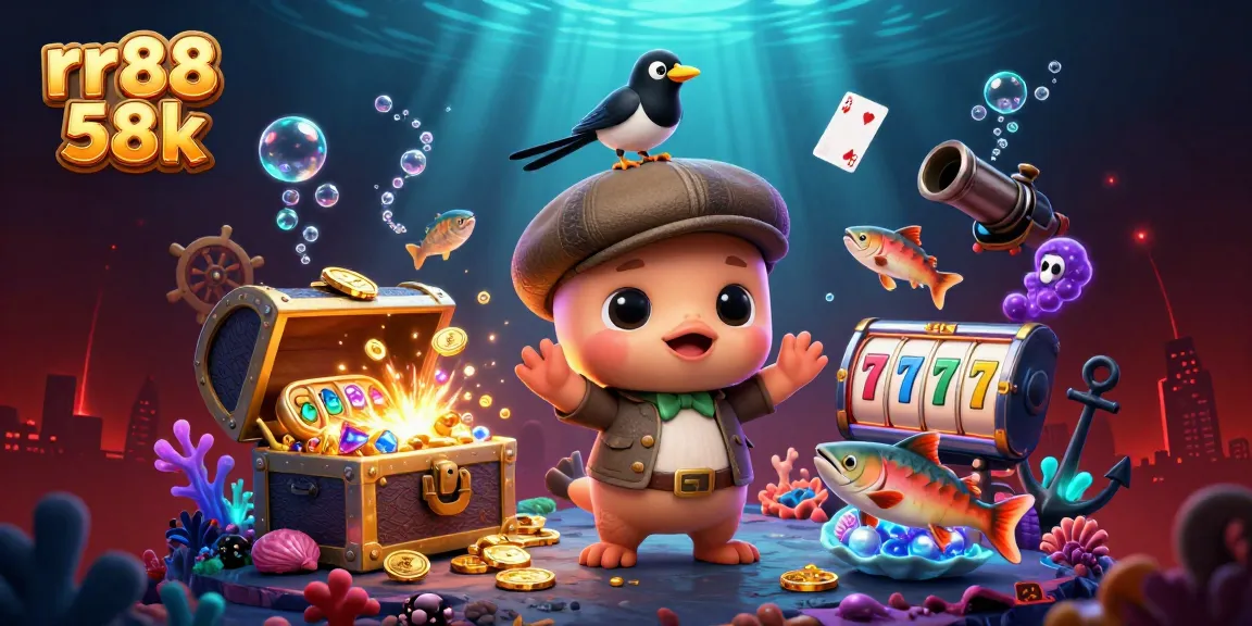 Engage in the thrilling world of rr88 58k with a vibrant 3D illustration showcasing multiple gambling elements.