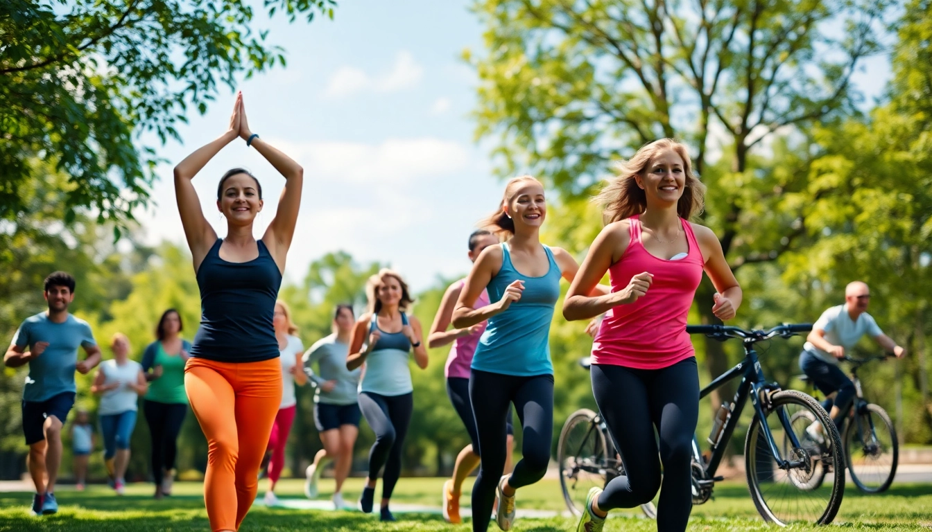 Promoting a Healthy Life through varied fitness activities in a vibrant park setting.
