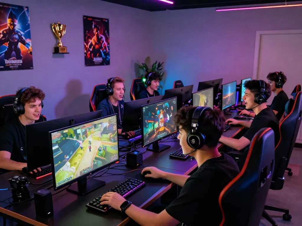 Gamers immersed in competitive play on the Singatoto platform, showcasing vibrant setups and teamwork.