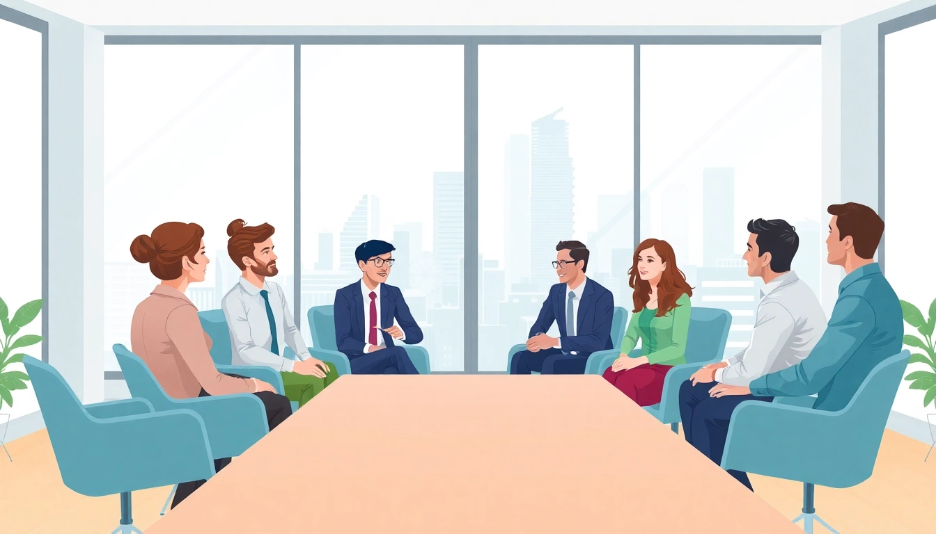 Mediation session in a modern conference room highlights professional discussion.