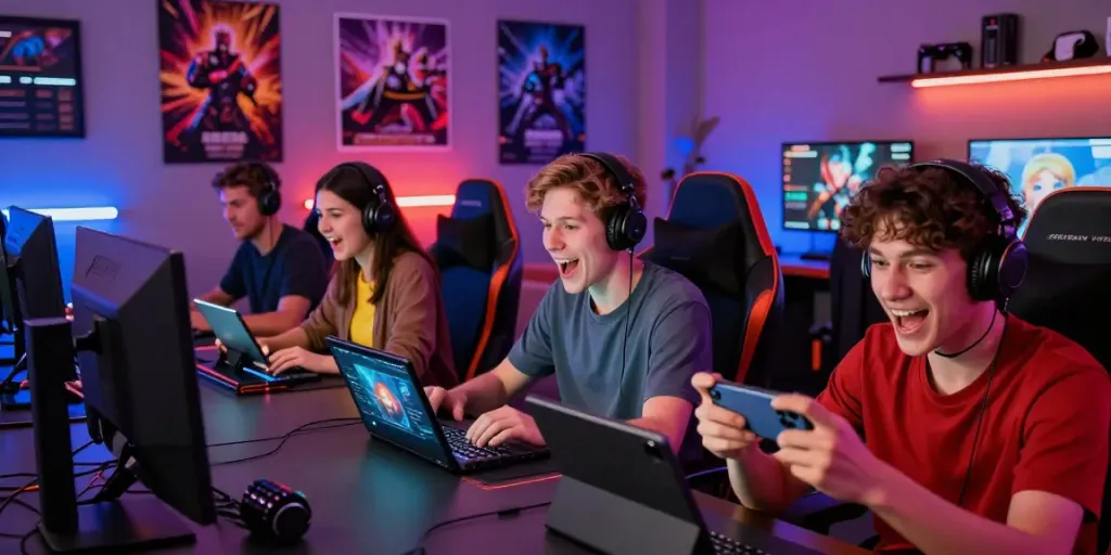 Players enjoying an immersive gaming experience on BOS88, showcasing multiple platforms and thrilling atmosphere.