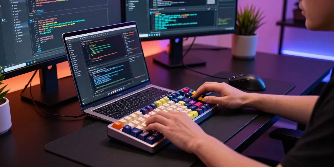 Custom mechanical keyboard setup featuring mchose switches and colorful keycaps in an innovative workspace.