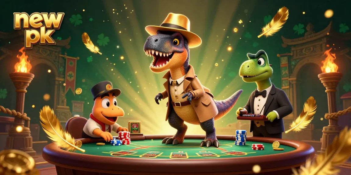 Experience thrilling gameplay at new pk with cartoon dinosaurs battling at the casino table.