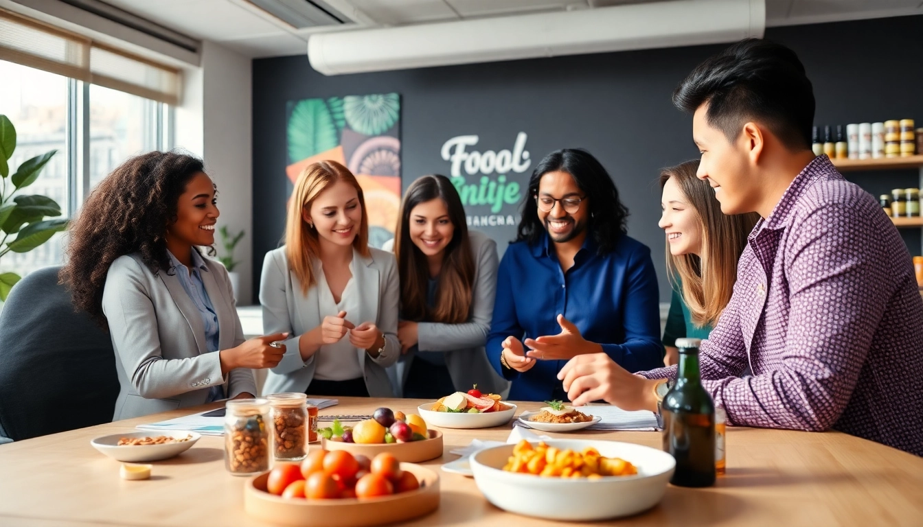 Collaborative scene at a food and beverage PR agency Melbourne showcasing a diverse team in action.