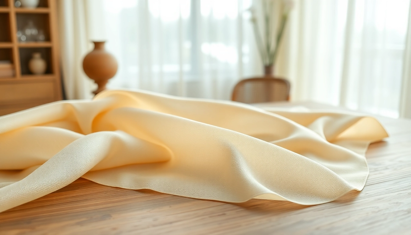 Mousseline fabric showcased elegantly on a wooden table, emphasizing its delicate texture.