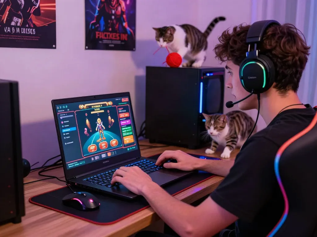 Người chơi đang tận hưởng trải nghiệm vvwin trong không gian gaming ấm cúng cùng đồ họa sống động.