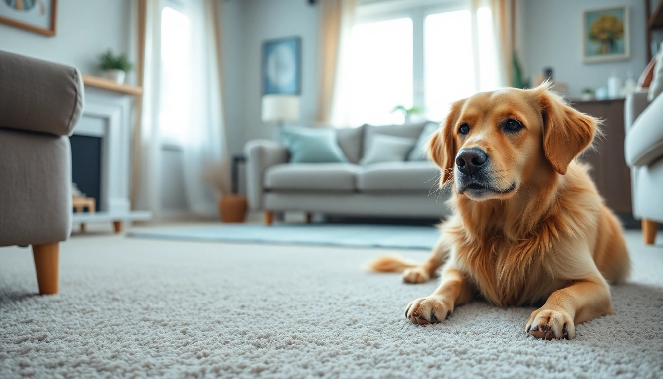 Dog urine carpet treatment placer county with a happy dog in a clean living room.