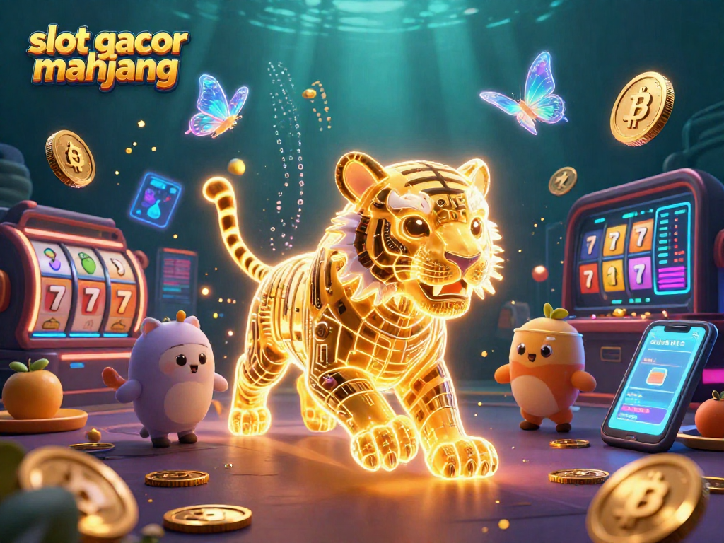 Engage in action at slot gacor mahjong with a neon tiger and vibrant casino elements.
