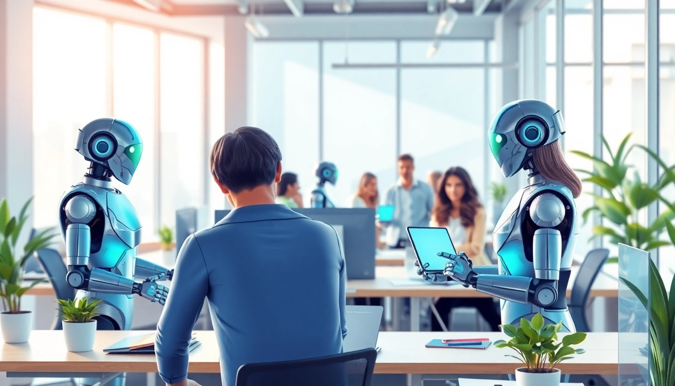 Engaging Ai Bots seamlessly assisting users in a modern office setting.