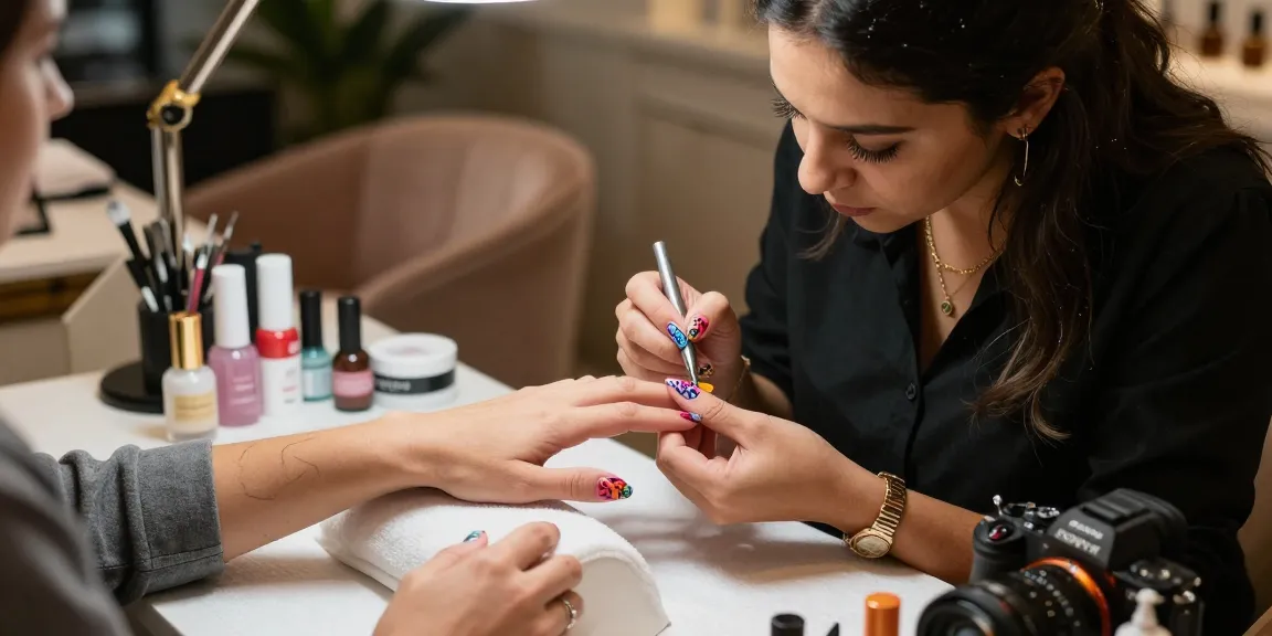 Pengalaman mewah di salon kuku dengan LUXURY 12 yang menampilkan desain kuku yang rumit.