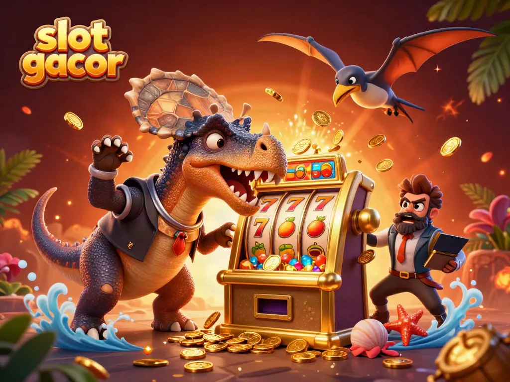 Karakter slot gacor saat para pemain menjelang jackpot emas di kasino 3D yang penuh dengan aksi.