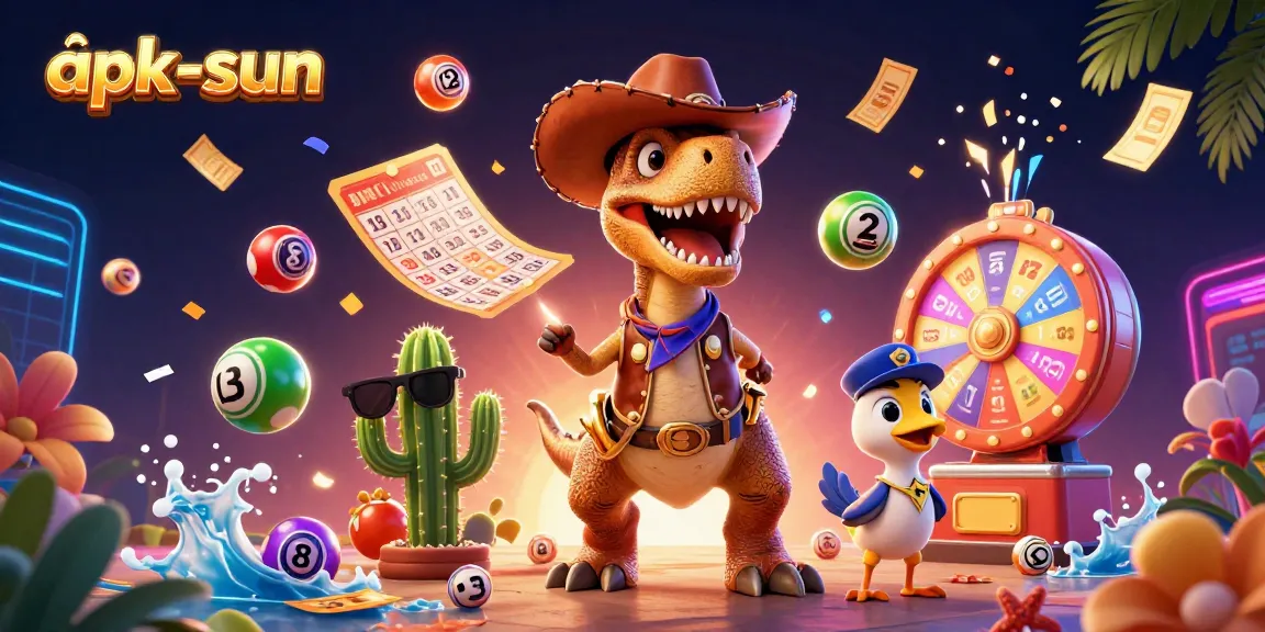 Experience apk-sun's thrilling lottery scene featuring playful characters and vibrant game elements.