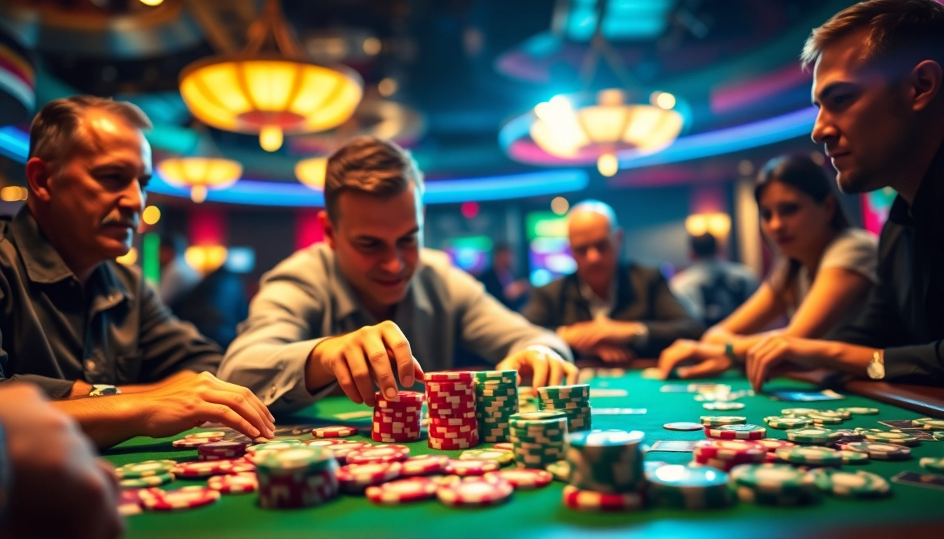 Permainan poker dewartp yang penuh aksi dengan pemain di kasino.