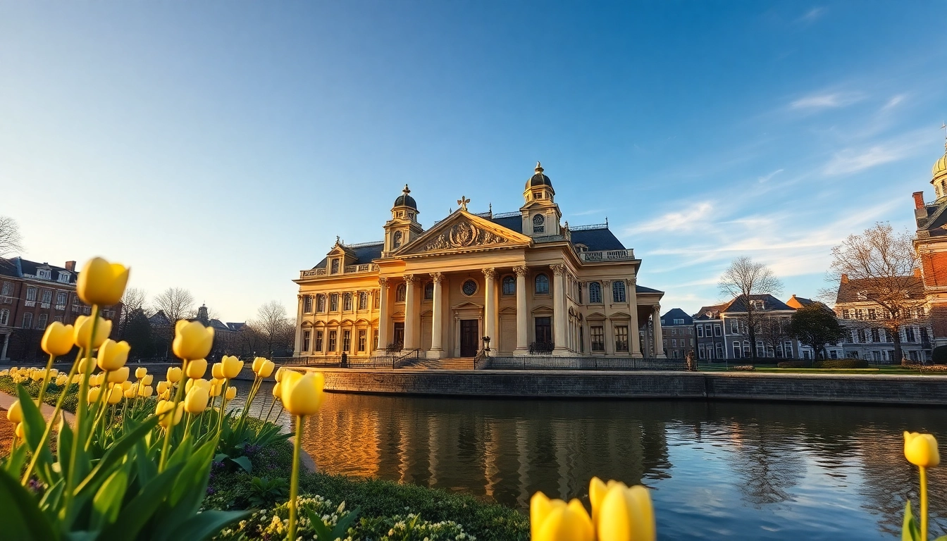 Beleefdenhaag.nl biedt een prachtig uitzicht op het Mauritshuis van Den Haag met een serene canal.