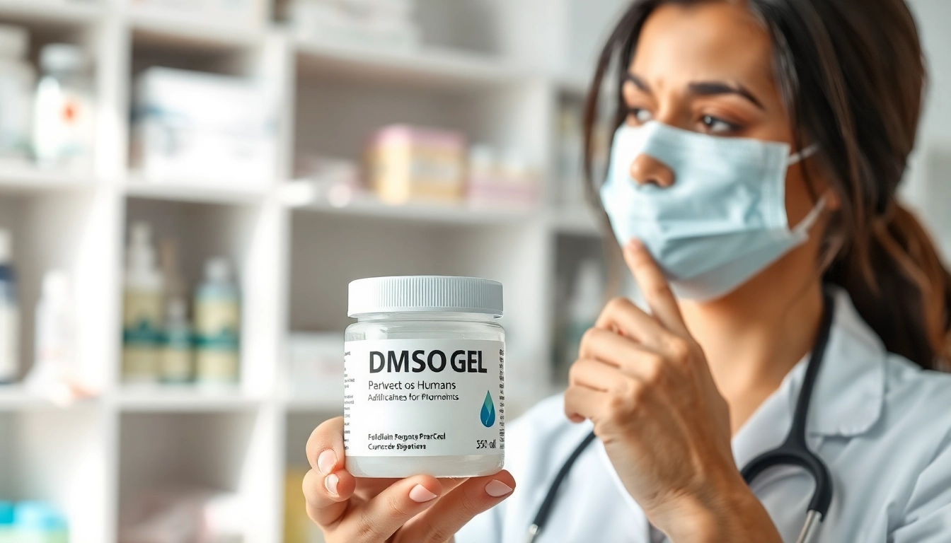 Examining dmso gel for humans in a clinical setting, emphasizing its therapeutic use.