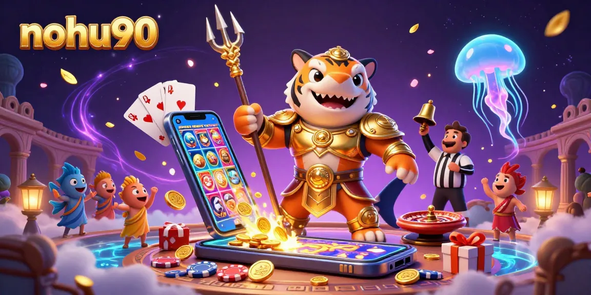 Nohu90 players engage with a thrilling underwater colosseum featuring a tiger shark and dynamic casino elements.