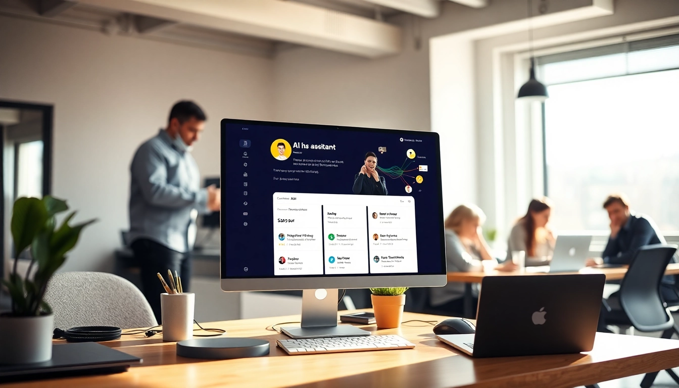 Engaged team using a productivity AI assistant for work in a collaborative office environment