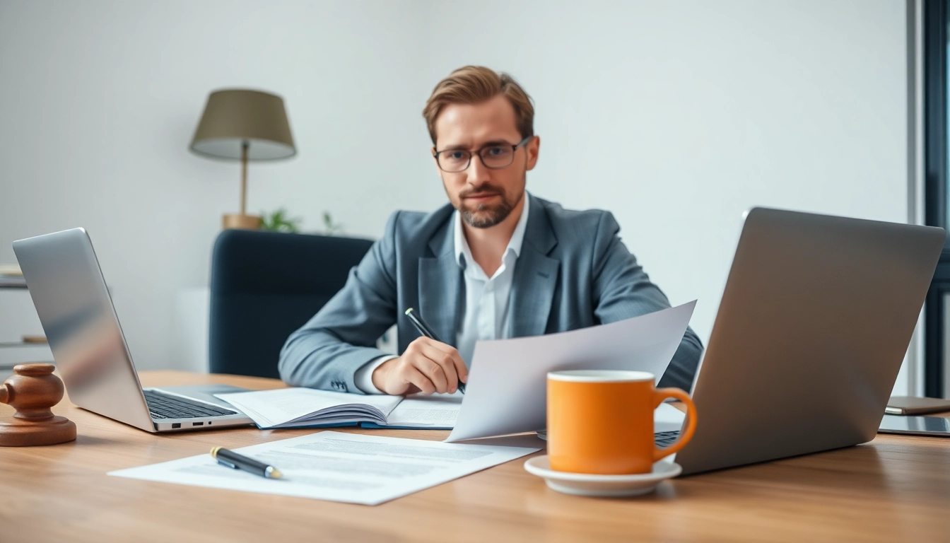 Professionelle Beratung zur Sample Will Austria in einem hellen Büro mit Dokumenten und Laptop.