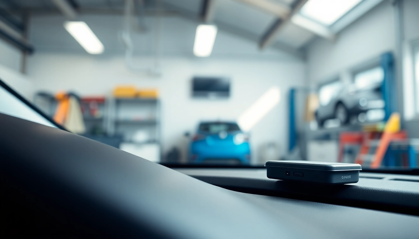Insurance approved trackers installation on a car's dashboard for security.