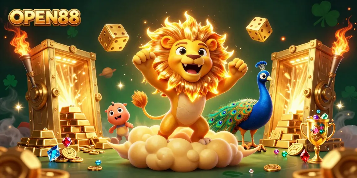 Experience the thrill of gaming with OPEN88's vibrant and dynamic 3D casino illustration, showcasing excitement and abundance.