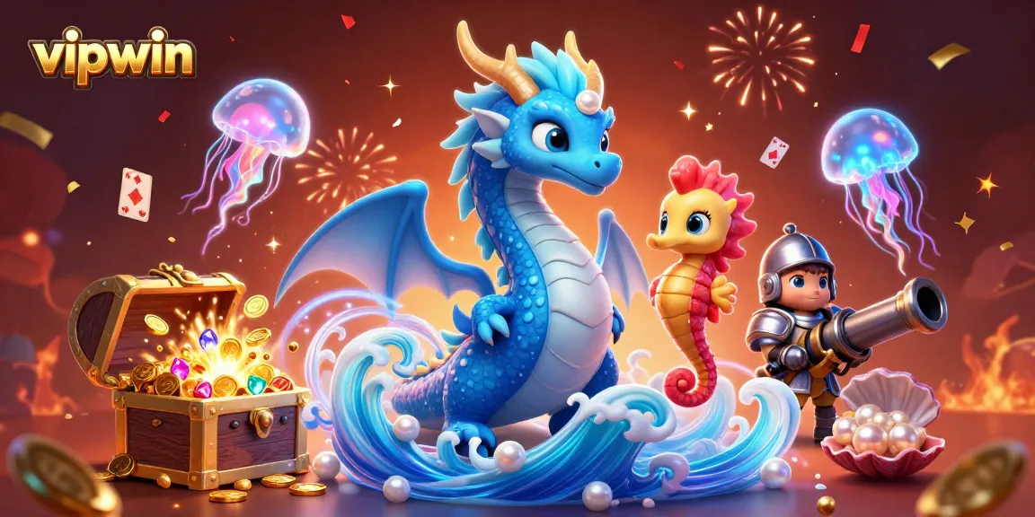 Experience the thrill of gaming at vipwin with an explosive underwater adventure featuring a dragon and knights.