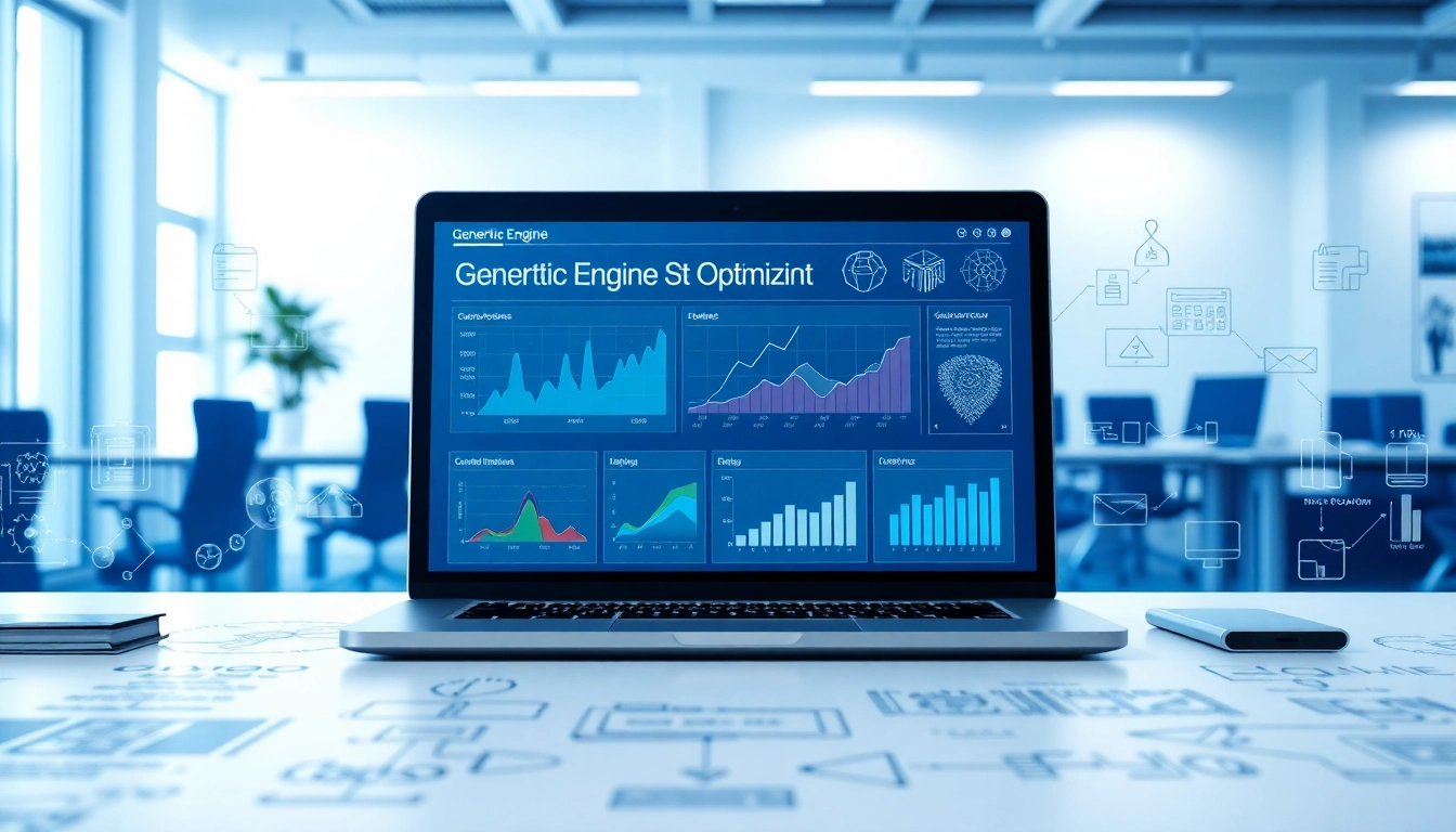 Visual representation of a generative engine optimization platform with data analytics in a professional workspace.