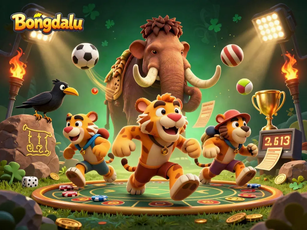 Bongdalu engages users with dynamic sports betting action, showcasing lively gambling elements in a colorful scene.