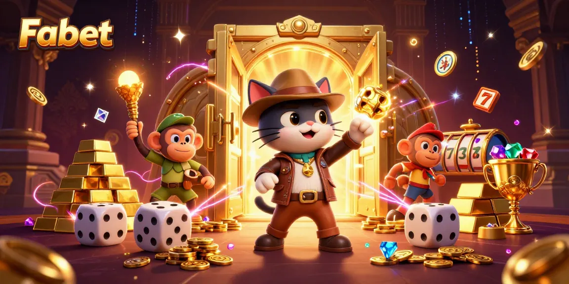 Experience Fabet's thrilling treasure hunt with cartoon characters and vivid casino elements.