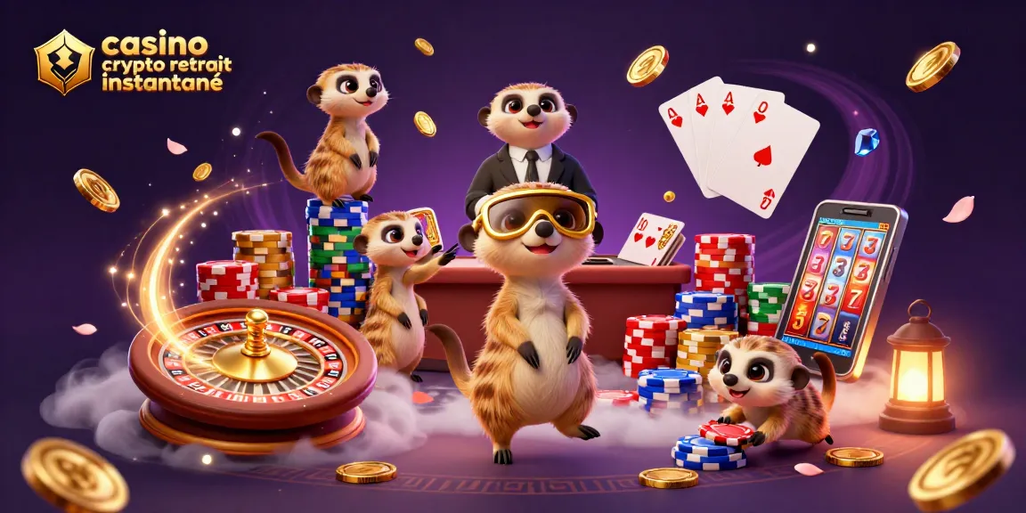 Découvrez le casino crypto retrait instantané avec un groupe de suricates animant un casino plein d'action.