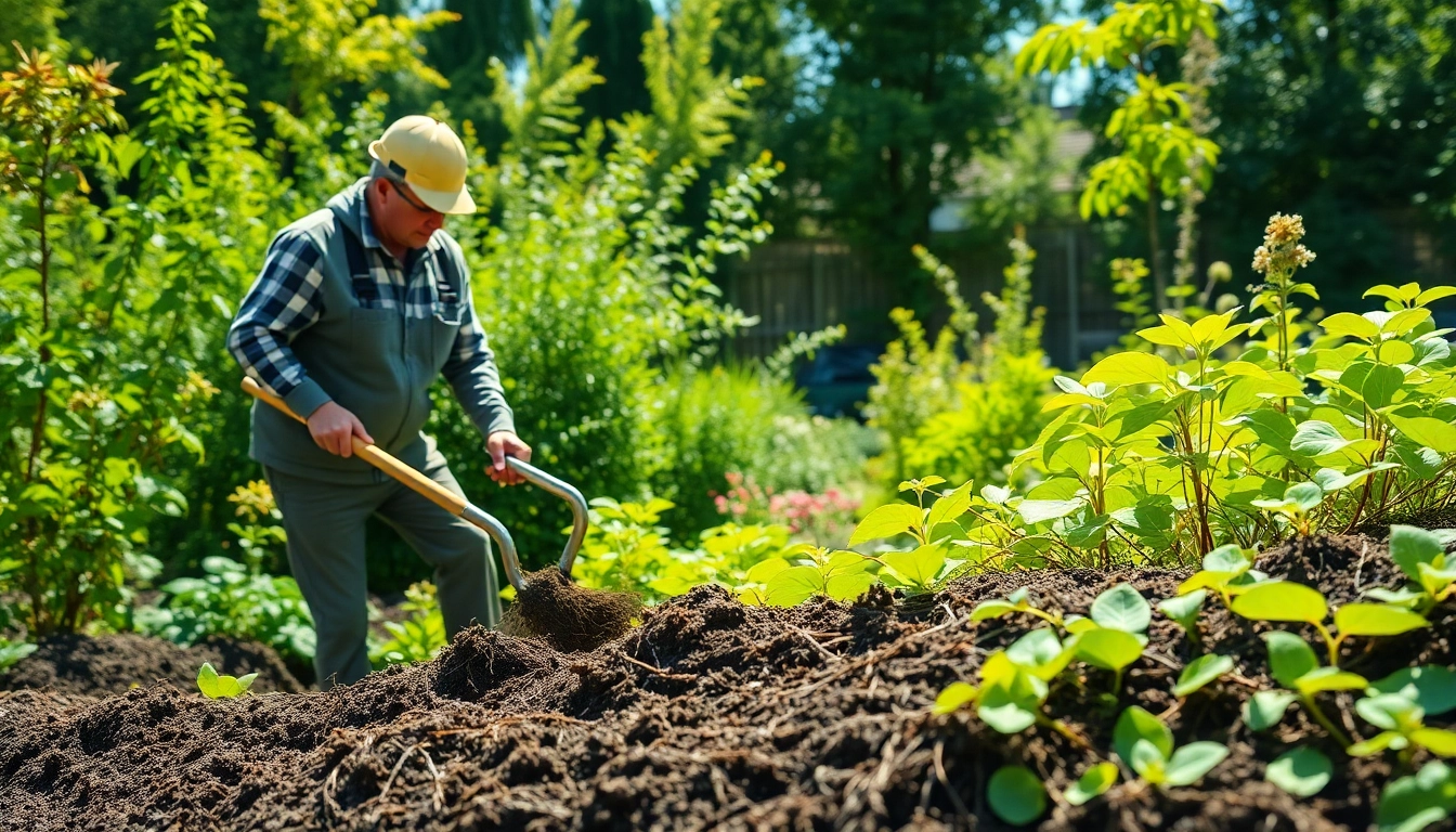 Executing Japanese Knotweed Removal with professional tools in a vibrant garden setting.