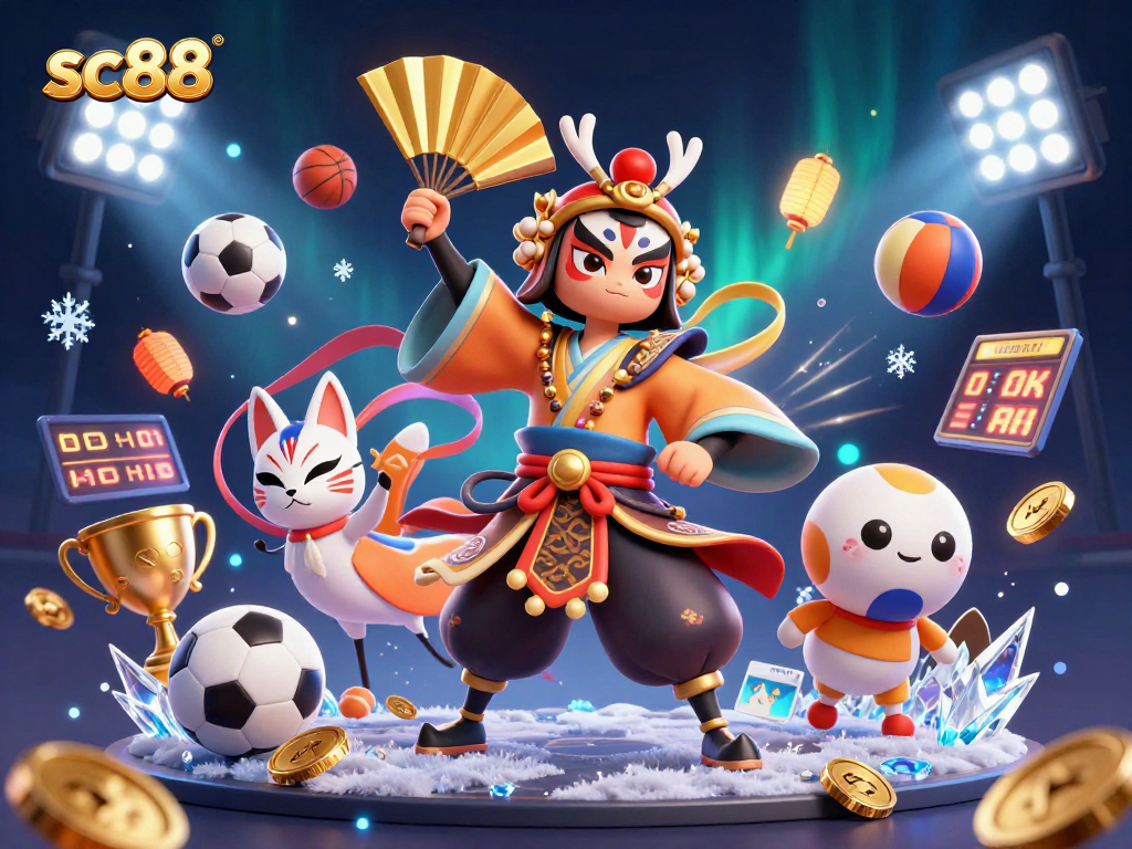 Engage in the thrilling events at sc88 with vibrant 3D illustration showcasing sports betting excitement.