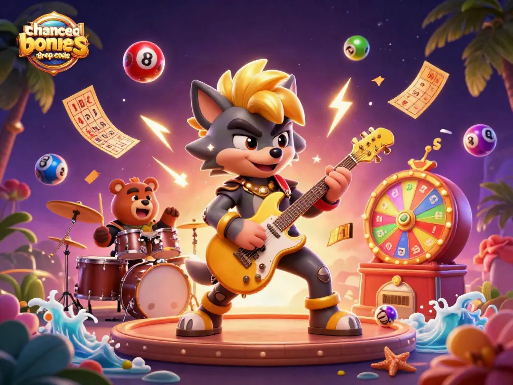 Engage with the chanced bonus drop code in this vibrant casino scene featuring animated characters and dynamic rewards.
