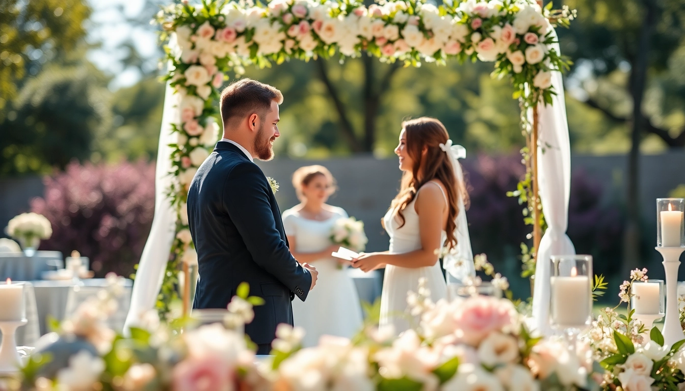 Image of a dc wedding planner coordinating an outdoor celebration, capturing joyful moments between the couple.