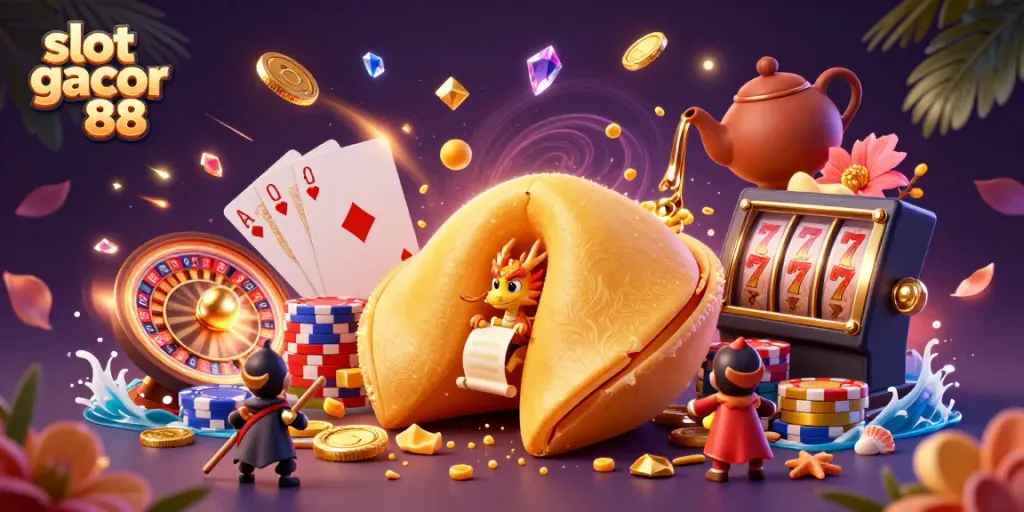 Experience the vibrant slot gacor 88 world with golden dragons and treasure in an exciting casino scene.