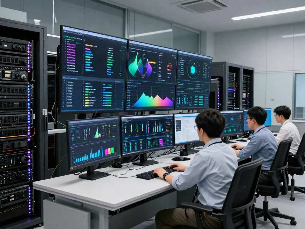 AI Token Economy infrastructure control room showcasing real-time data analysis and GPU performance.