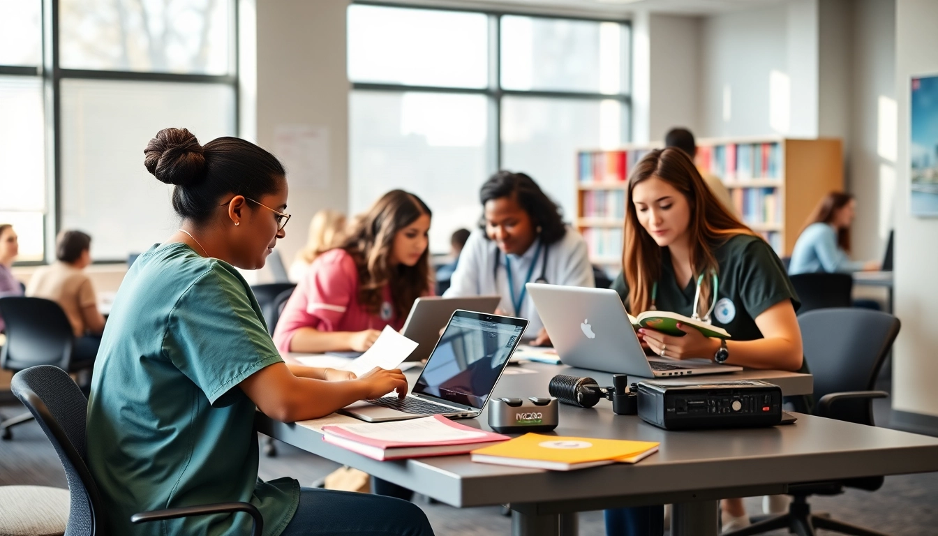 Students engaging in a productive study session at the NCLEX review center Houston TX.
