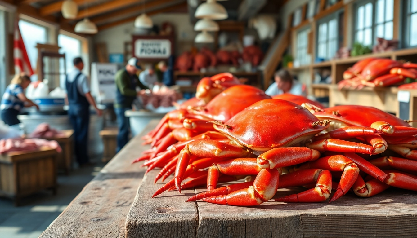 Showcase of Norwegian king crab in a seafood market, highlighting the wholesaler's offerings.