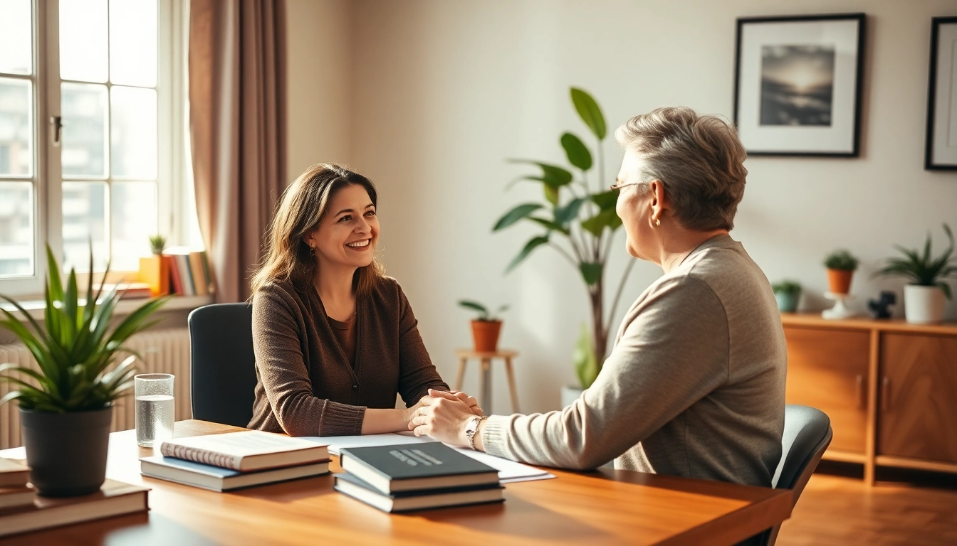 Life Coaching session in a supportive environment featuring a welcoming coach and client interaction.