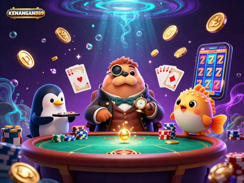 Experience thrilling gameplay at KENANGAN889 with vibrant underwater poker featuring a walrus in a Victorian outfit.