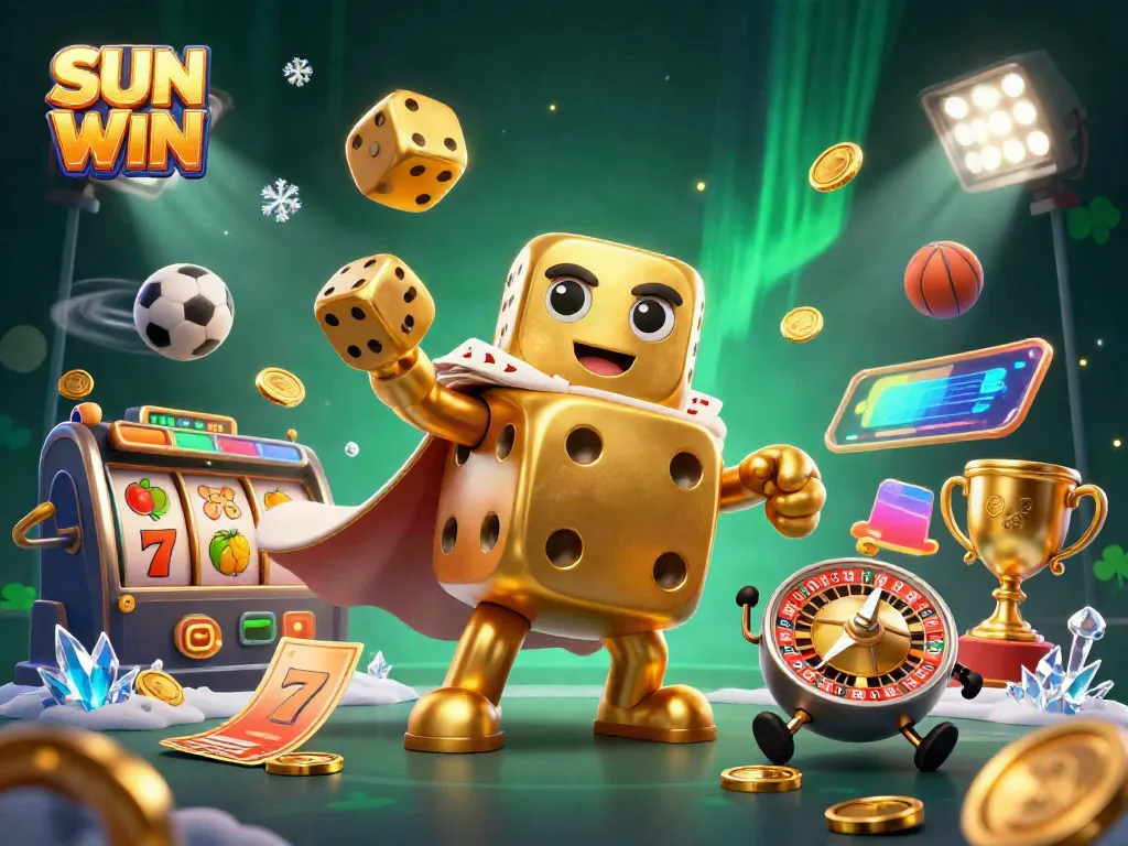 SUN WIN showcases thrilling jackpot slot dynamic illustration with colorful casino elements.